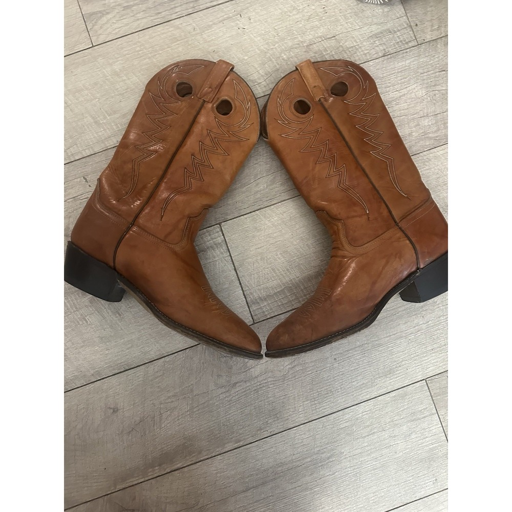 Vintage Justin 1602 Brown Leather Cowboy Boots Mens size 10 Made in USA